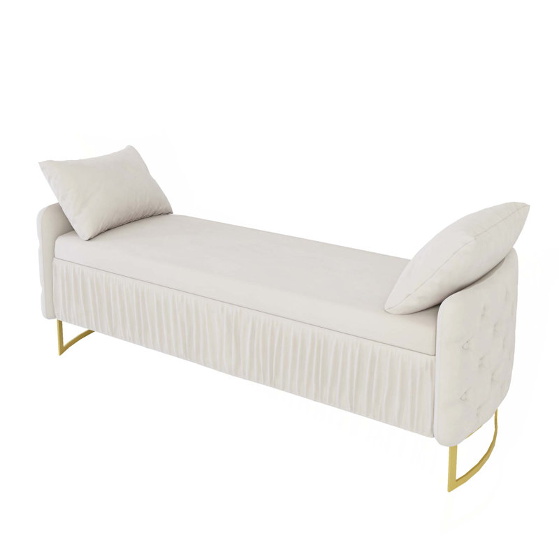 Ensemble de chambre à coucher 2 pièces avec lit capitonné en velours capitonné et capitonné, Blanc