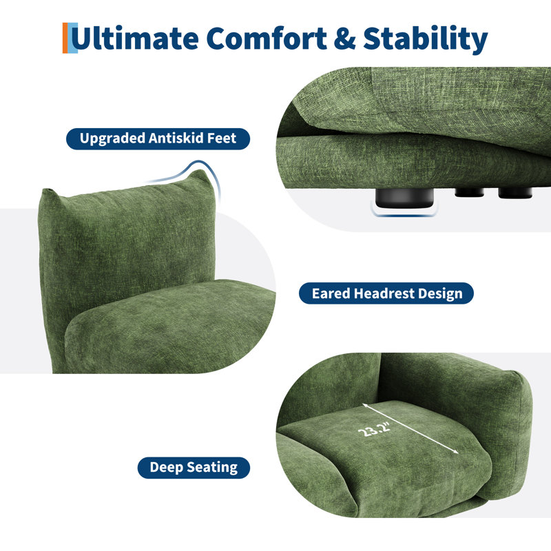 Canapé modulaire moderne en chenille pour petits espaces, canapé Cloud avec assise profonde et structure en bois, causeuse compacte et confortable pour bureau d'appartement