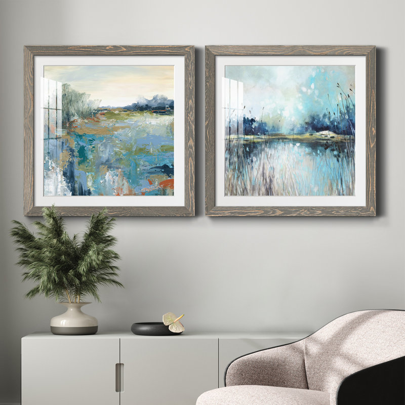 Energetic Earth - ensemble de 2 peintures encadrées, H 27,5 po x l 55 po x P 1,5 po, Encadré gris