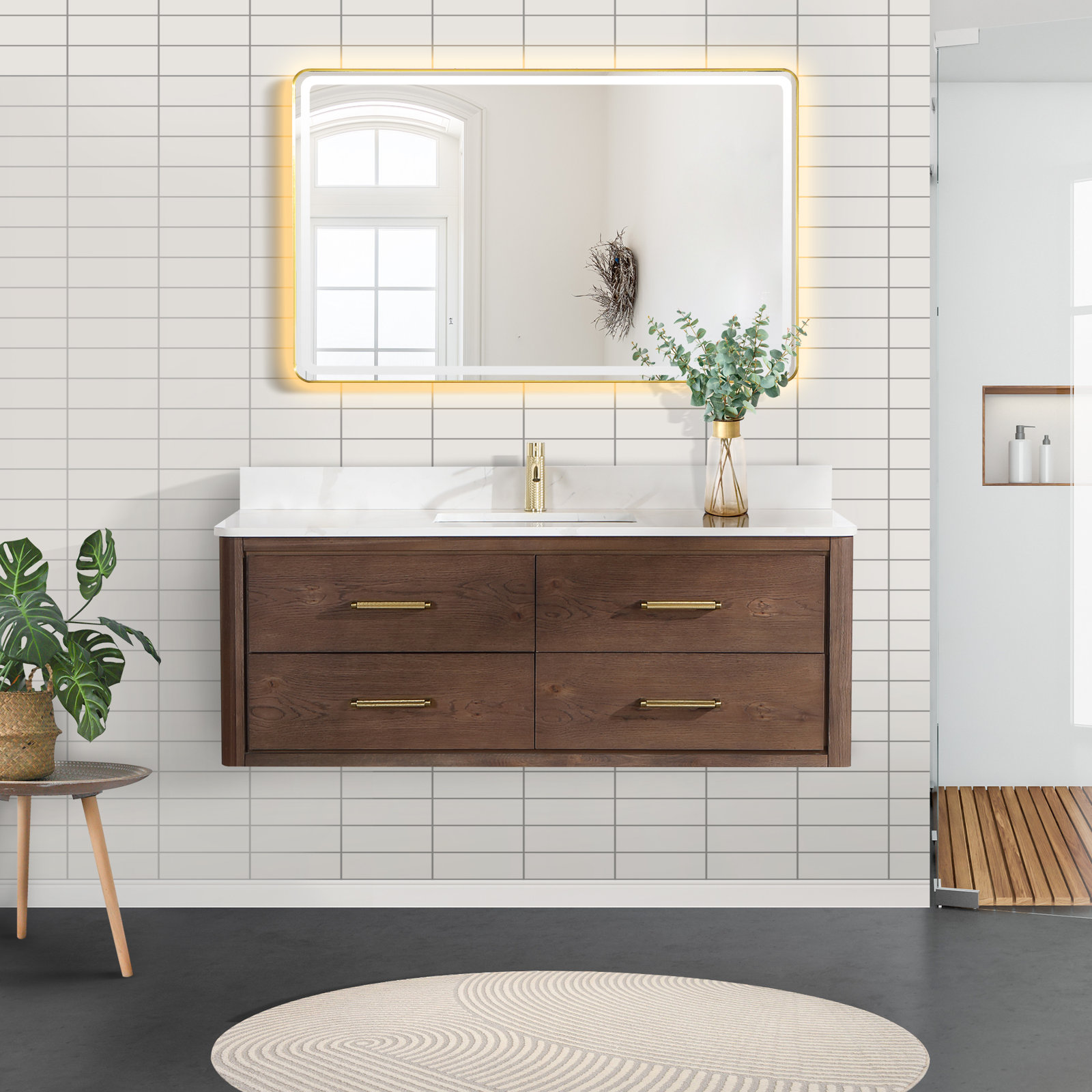 Cristo Single Bathroom Vanity with Top, Dark Brown Oak, 55"