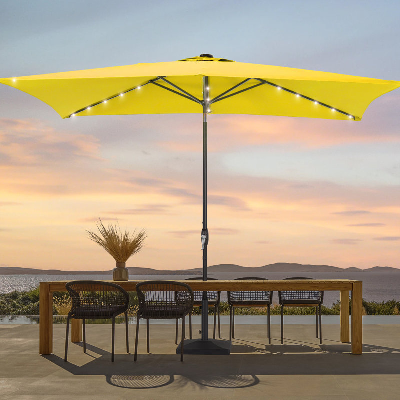 Parasol de marché d'extérieur rectangulaire à DEL 9 pi avec bouton-poussoir Saraye, Jaune