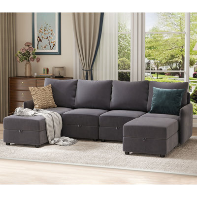 Devotia Convertible Sectional Sofa with Storage Chaise for Living Room, Free Combination L/U Shaped Sofa for Apartment and Small Space