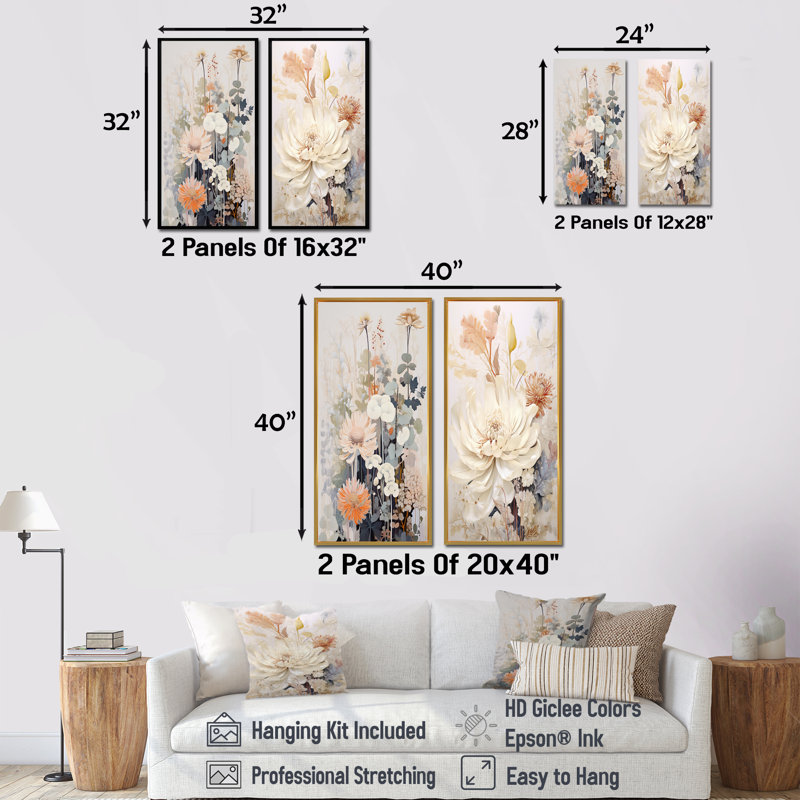 Floral kaléidoscope harmonie - fleurs, ensemble de 2 impressions sur toile, Toile tendue, H 28 po x l 25 po