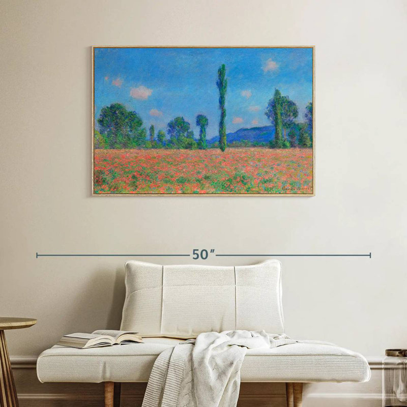 Champ de coquelicots, Giverny, 1891, Cadre flottant en bois naturel, 40 po x 27 po