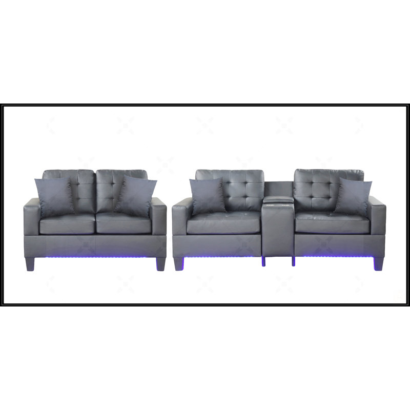 Ensemble de canapé-lit noir en tissu de PVC noir avec lumières DEL
