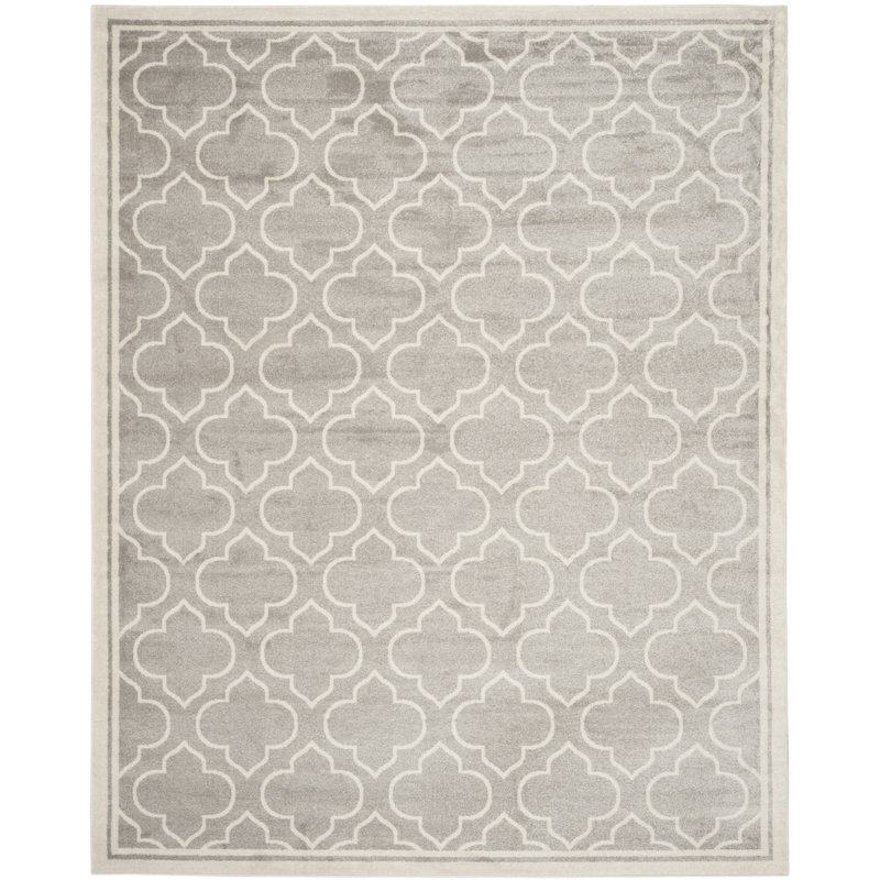 Tapis gris clair / ivoire à motif géométrique Ammundsen, Rectangle 9 pi x 12 pi