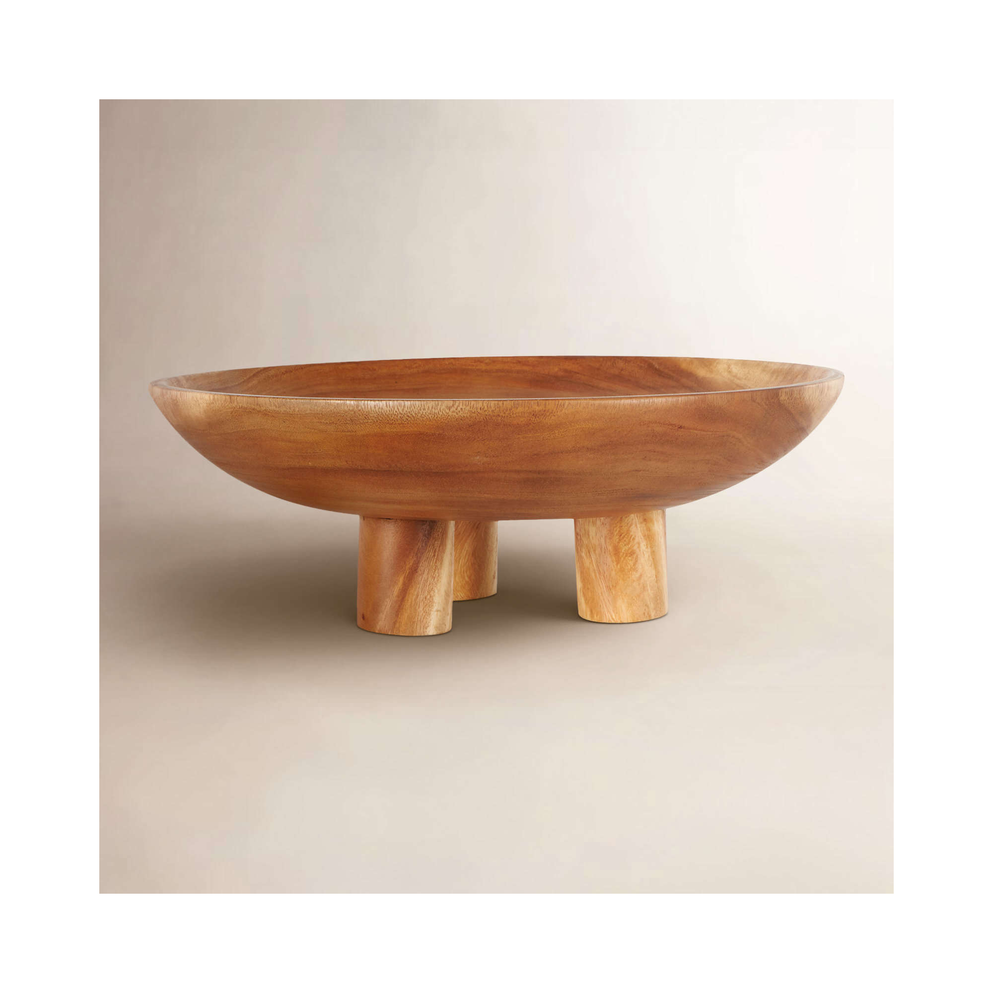 Elsie Cole and Grey Teak Wood Handmade Round Brown Decorative Bowl with Peg Legs