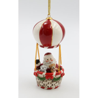 Santa with Friends on Hot Air Balloon Ornament- 5 3/8"H