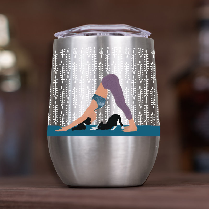 Cat Yoga 11 oz. Wine Tumbler, Blue/Silver