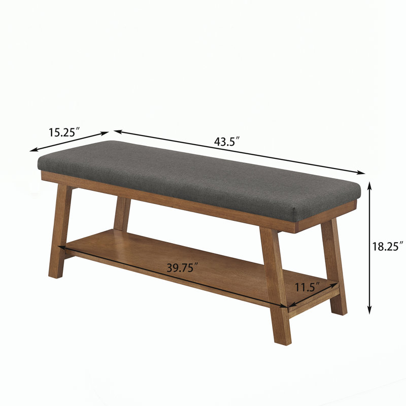 Banc rembourré avec tablette de rangement, Dark Gray, Gris foncé