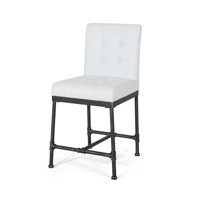 Ensemble de 2 chaises à hauteur de comptoir Bruke, similicuir capitonné blanc, métal