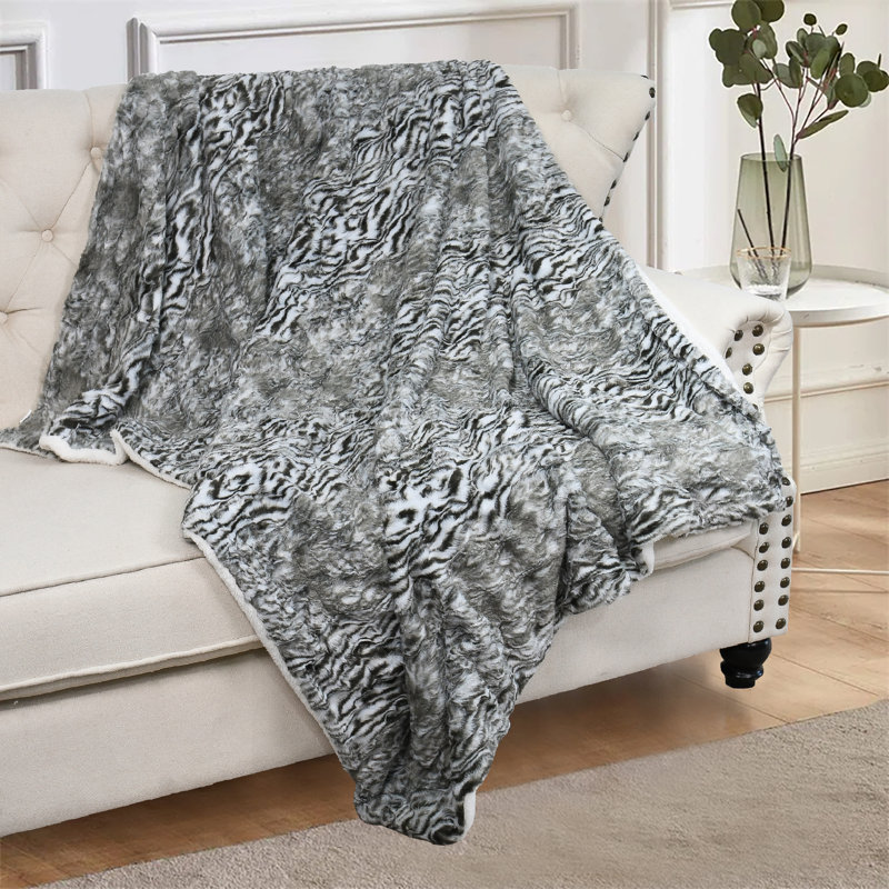 Victoria Gray Faux Fur Reversible Sherpa Throw Blanket