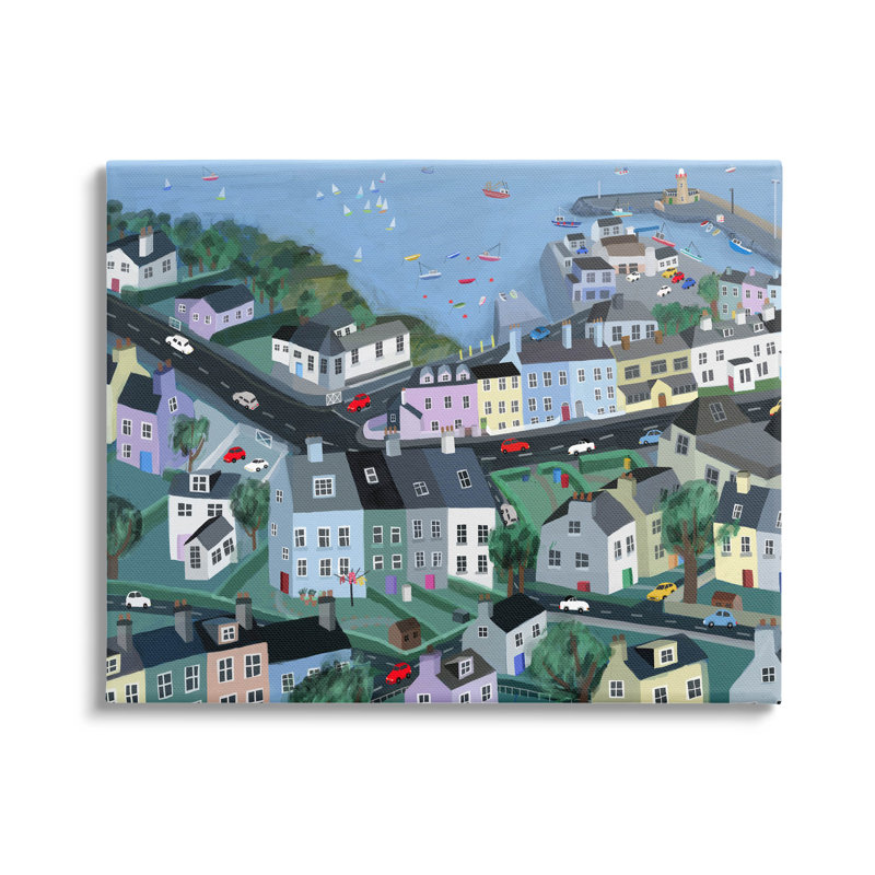 Art mural sur toile, "Maisons de quartier" par Carla Daly, H 24 po x l 30 po x P 1,5 po
