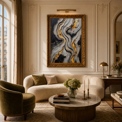 Tableau sur toile à grain de bois ondulé anthracite et résine ambrée