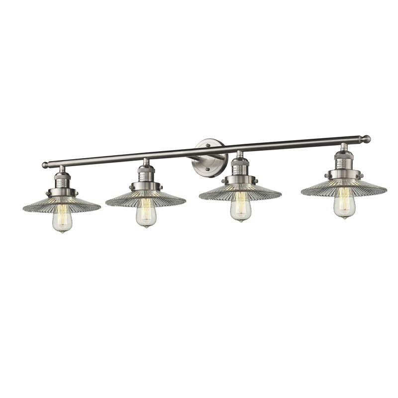 Reyhani 4 - Light Dimmable Vanity Light, Brushed Satin Nickel, Clear Halophane, 60 Watt Vintage Incandescent Bulb