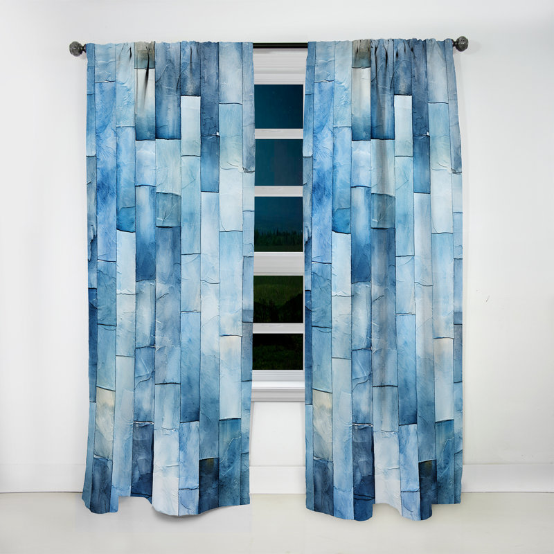 Carreaux scandinaves blancs et bleus Oryana VII - rideau en velours moderne - obscurcissant - 1 panneau, L 52 po x L 108 po