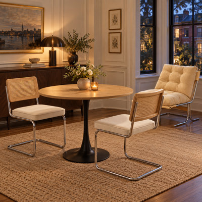 Ensemble de salle à manger et de salon rond de 4 pièces avec des chaises en cuir