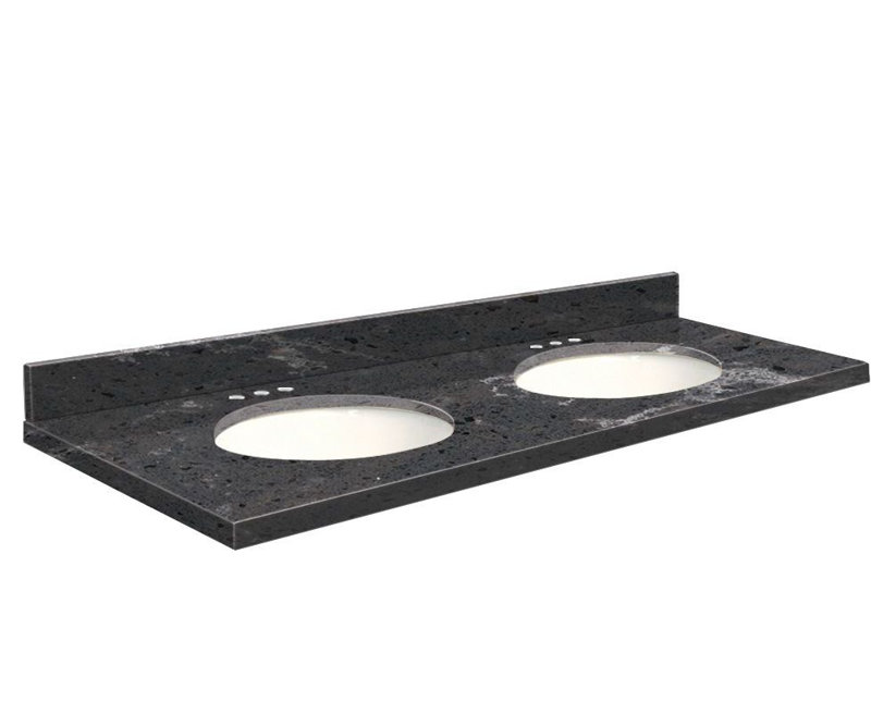 Plateau de salle de bain double 61 po meuble-lavabo, Centré de 8 pouces, Blanc, Cristal Nano