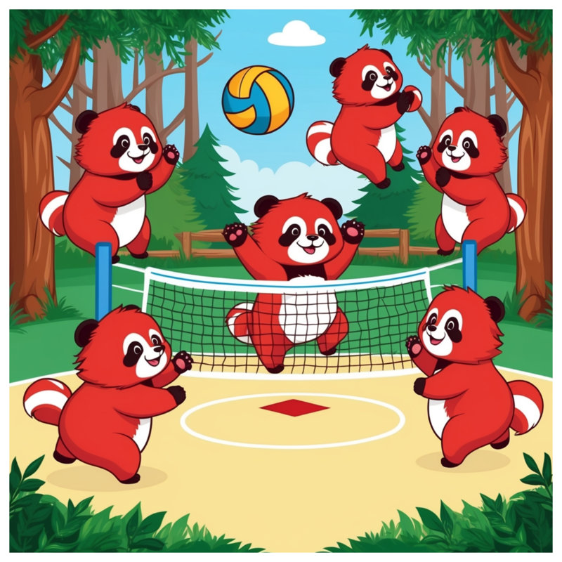 Red Pandas Playing Volleyball Quilted Bedspread , Twin