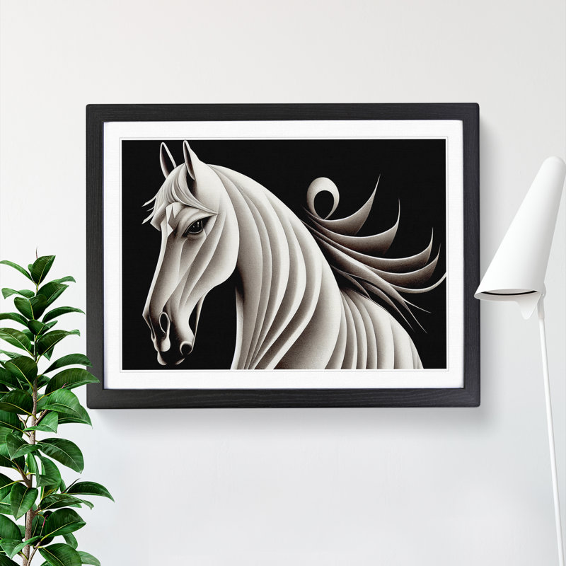 Graceful Horse Abstract - Single Picture Frame Print, Black Framed, 25cm H x 34cm W x 2cm D