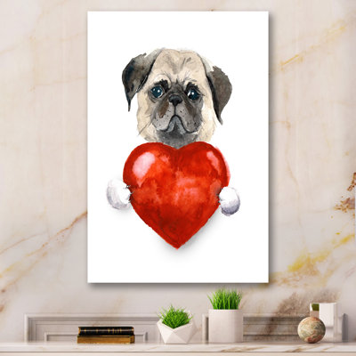Little Dog Holding Valentine Heart " Little Dog Holding Valentine Heart " Painting Print