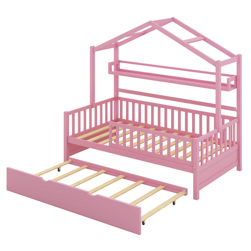 Lit simple pour enfant avec gigogne Olga, Rose