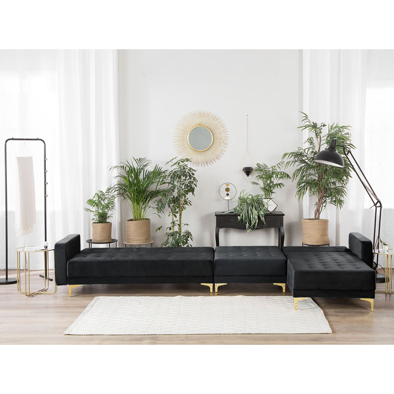 Childers 5 Seater Velvet Sofa Bed, Right Hand Facing, Black