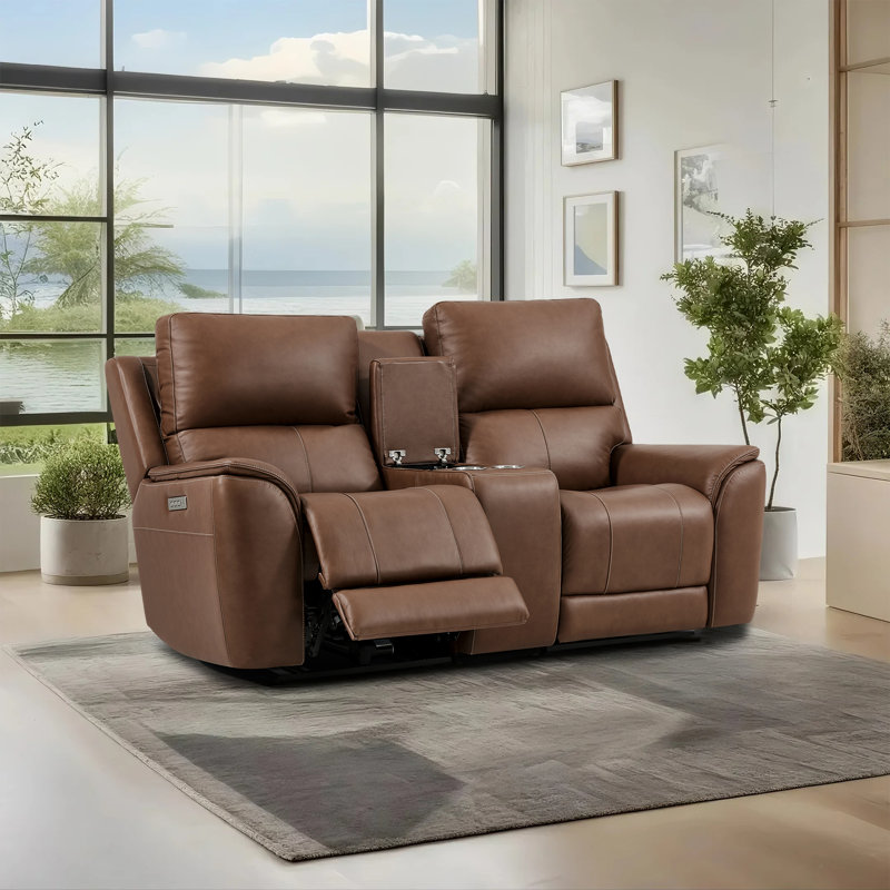 Canapé à deux places inclinable électrique triple position zéro gravité en cuir véritable avec console et port USB intégré