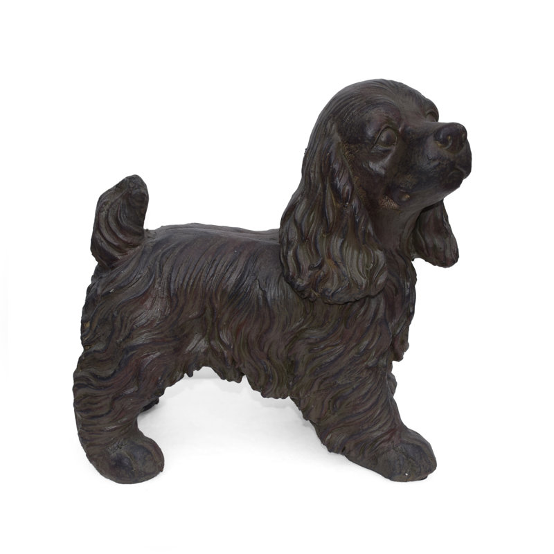 Statue de jardin 14,5 po Cocker Spaniel, sculpture de chien en pierre coulée avec finition brun antique, statue décorative pour patio et jardin