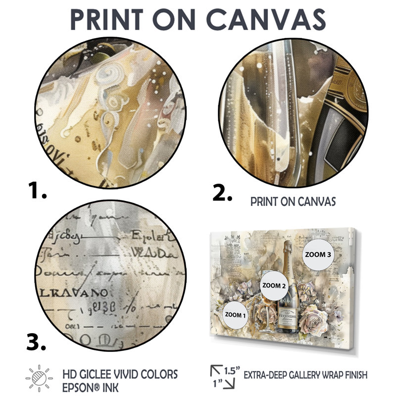 Elegant Sparkling Wedding Champagne II - Champagne, impression d'art mural, Toile tendue, H 28 po x l 60 po
