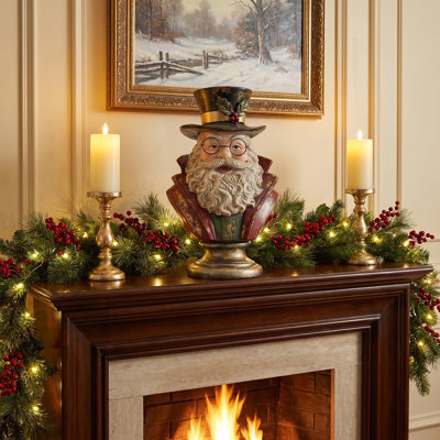 12.5" Resin Santa Bust On Pedestal