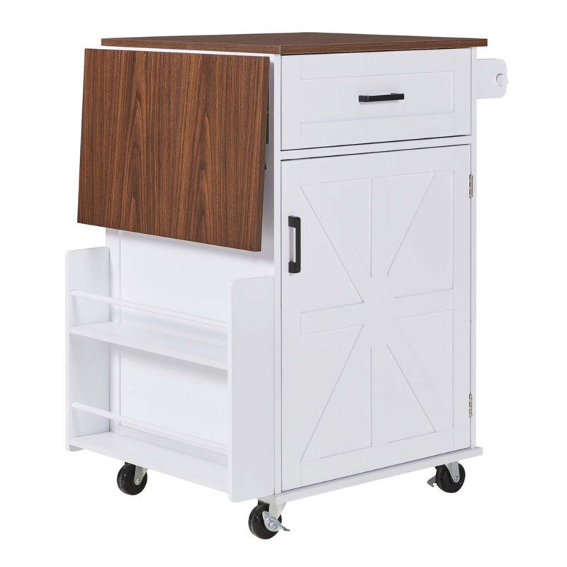 Îlot de cuisine 39,3 po avec abattant, îlot de rangement avec support latéral ouvert, Blanc