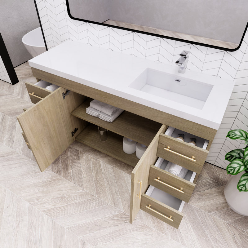 Verda 59.05'' Single Bathroom Vanity with Acrylic Top, White Oak