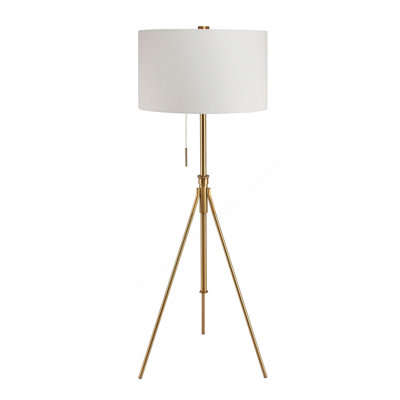 Vintage Look 1Pc Floor Lamp Stained Gold Tripod Legs Unique High Lamp Pull Switch 57"H