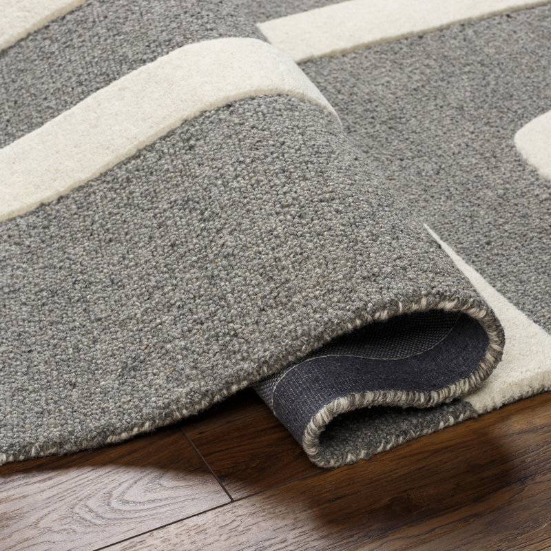 Rectangle Wingrove Hand Tufted Wool Area Rug in Gray/White, Rectangle 5' x 7'6"