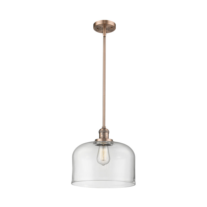 Luminaire suspendu en forme de dôme à 1 lumière Plemmons, Bronze huilé, Transparent