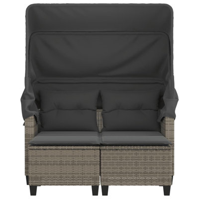 Vidaxl Patio Sofa 2-Seater With Canopy And Stools Brown Poly Rattan by VidaXL