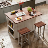 3 Pieces Kitchen Island Set with Storage Cabinet, Drawers, and 2 Stools