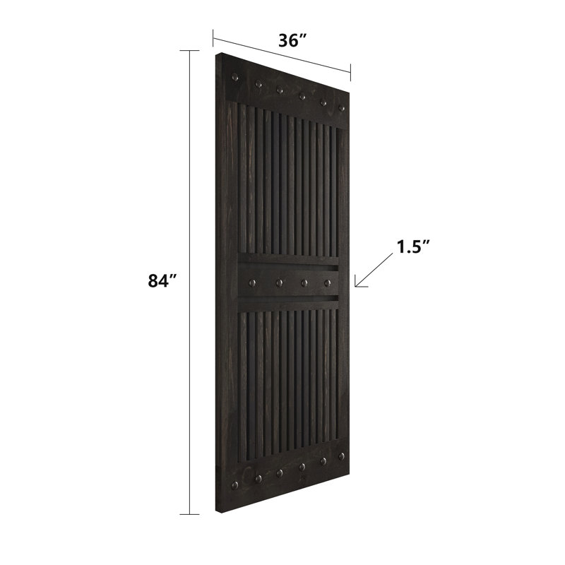 Coast Sequoia 72 po x 84 po Porte de grange coulissante double en bois noueux avec demi-grille, Noir
