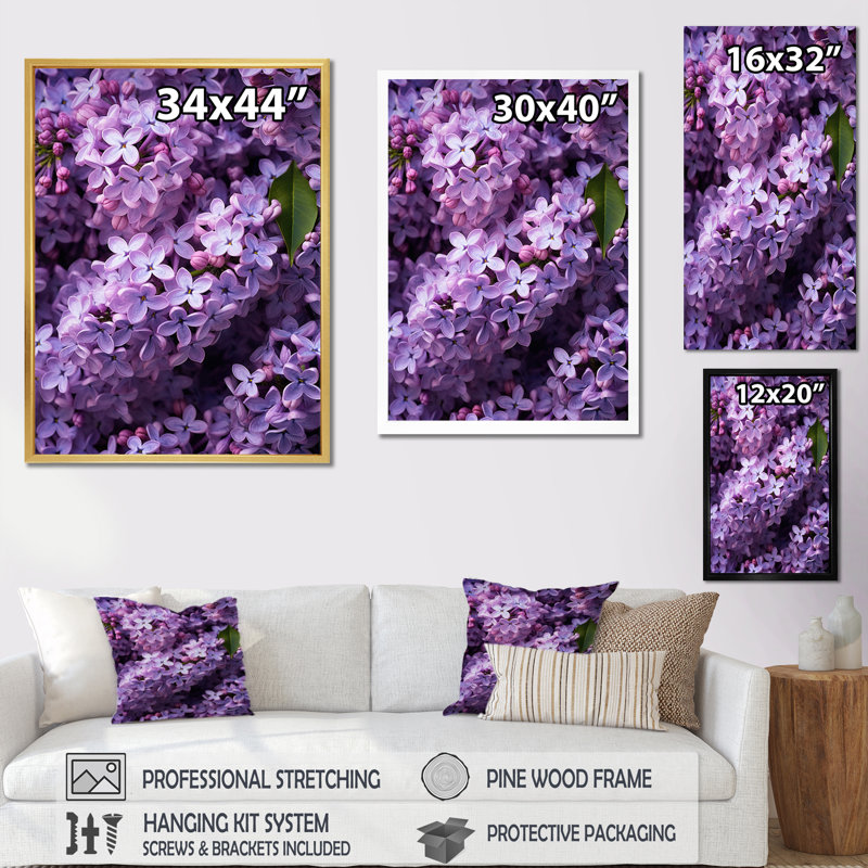 Fleurs mauves lilas mauves sur toile, H 40 po x l 30 po x P 1,5 po, Cadre photo noir