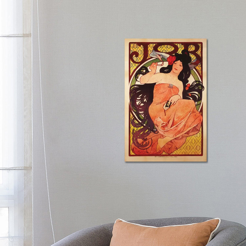 JOB Rolling Papers Advertisement by Alphonse Mucha - Wrapped Canvas Print, 66.04 cm H x 45.72 cm W