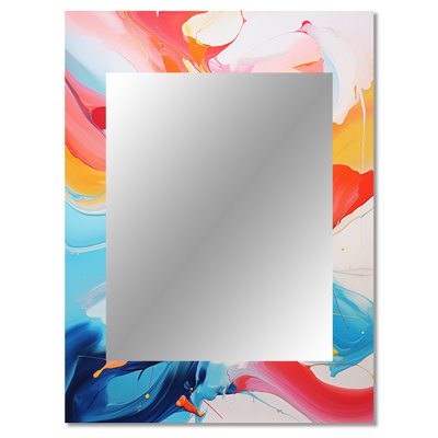 Blue an pink paint storm I - Liquid Ink Mirror, Pink Decorative Wall Mirror, Printed Metal Art