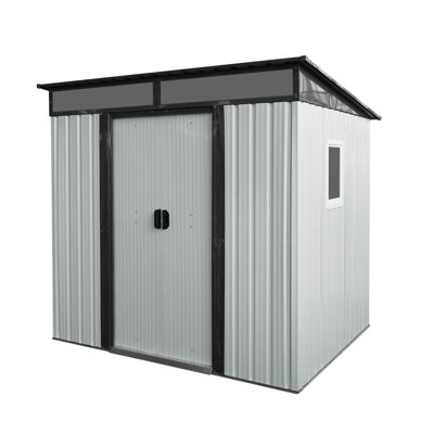 6Ft X 5Ft Outdoor Metal Storage Shed With Lockable Sliding Doors And Transparent Plate For Garden, Lawn (Black And White)