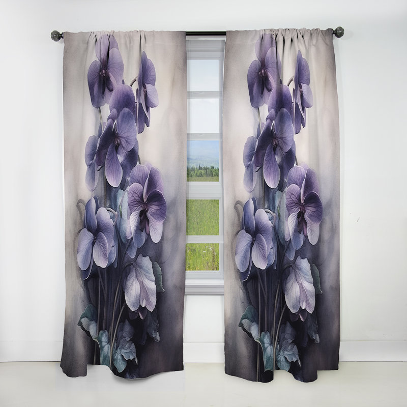 Purple Grey Violets Dream II - Traditional Blackout Floral Curtain - 1 Panel, 52" W x 108" L