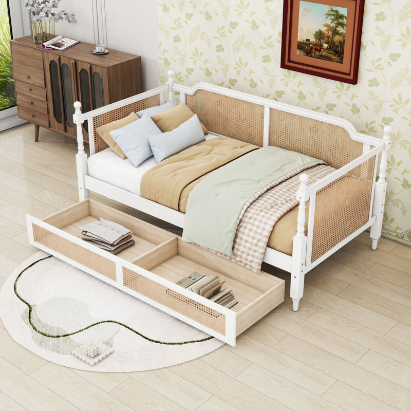 Wooden Daybed with Two Drawers and Slats, Twin, Antique White