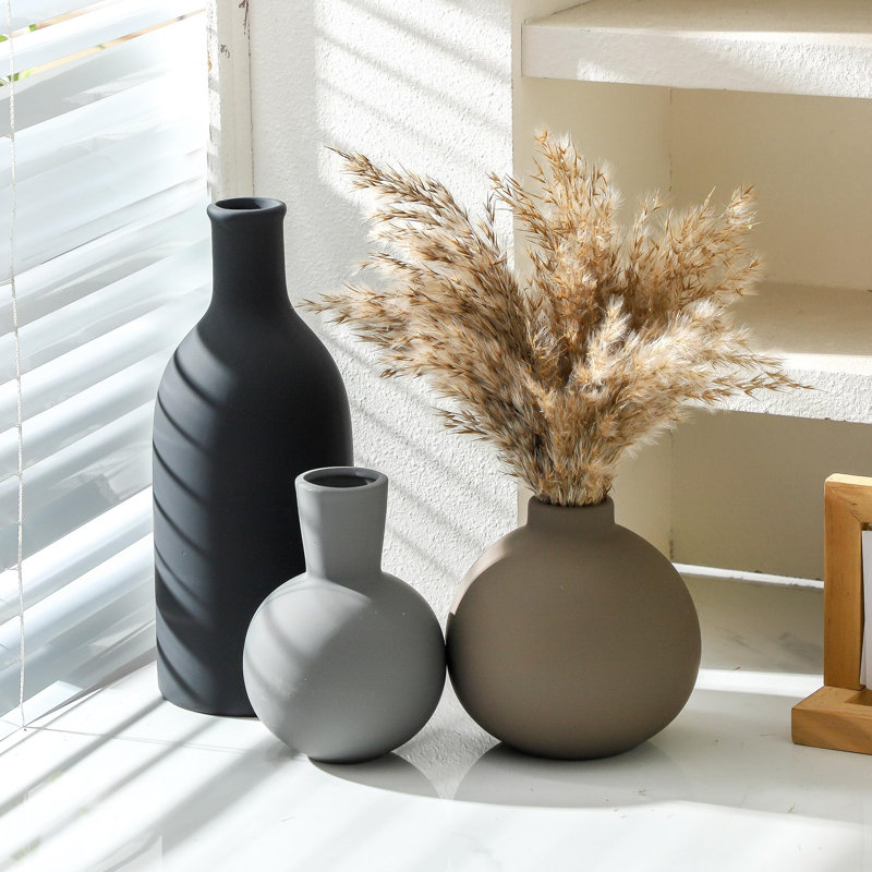 Ceramic Neutral Vase, Black/Brown/Grey