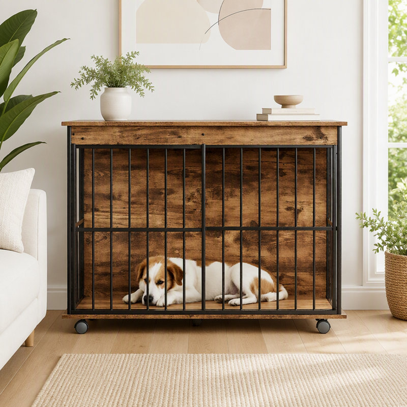 Caisse pour chien avec roues, Noyer