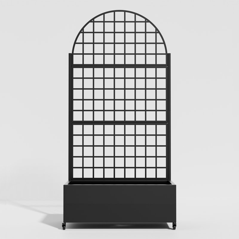 Holly Metal Plant Box with Trellis with Wheels, Black