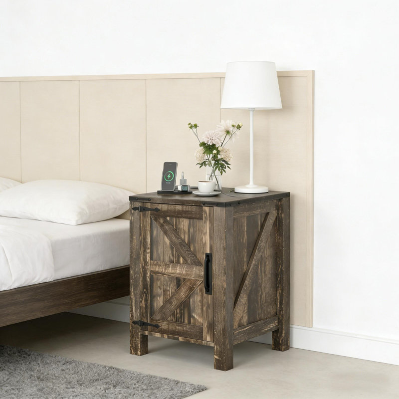 Table de chevet et table de bout moderne à deux niveaux 18 po avec station de charge pour chambre à coucher et salon 18 po
