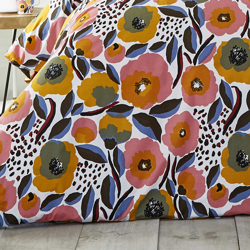 Marimekko Rosarium Cotton Pink Duvet Cover Set, King Duvet Cover + 2 King Shams